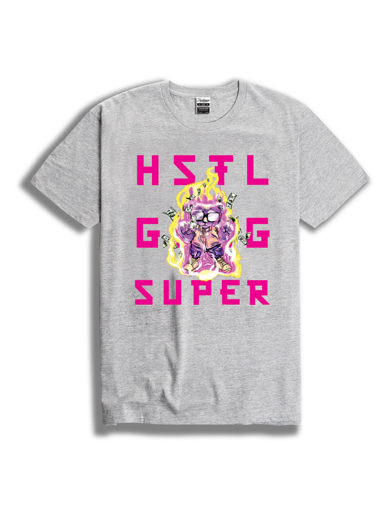 THE HUSTLE GANG HG SUPER CREW TEE IN HEATHER GREY